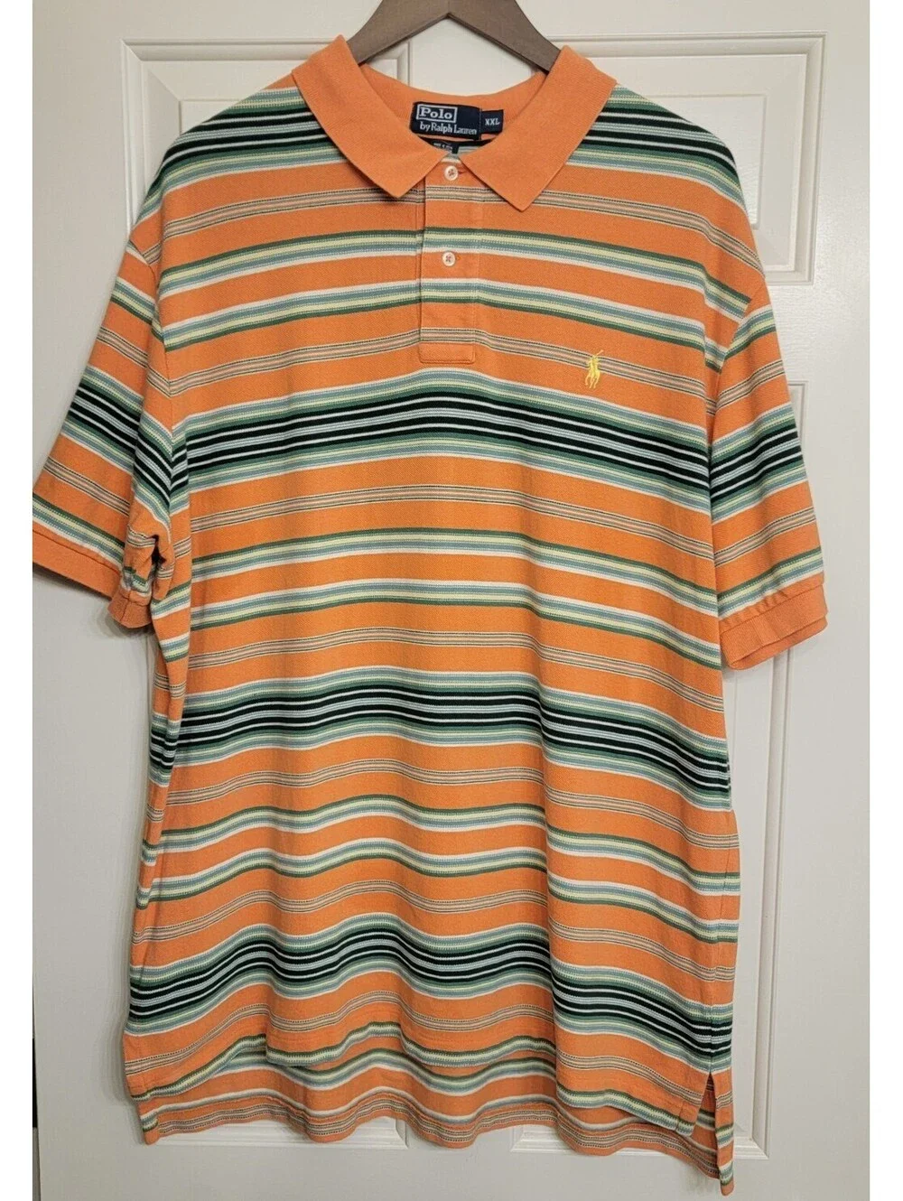 Polo by Ralph Lauren Mens Striped Orange SS Polo Golf Shirt XXL - Y2K Vintage
